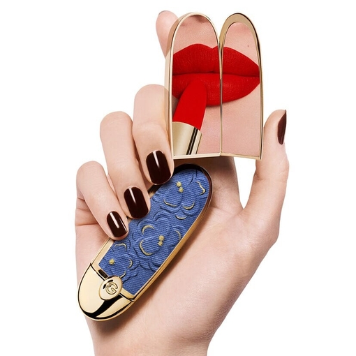 Product Rouge G Blooming Denim The Double Mirror Jewel Case - Denim Flora - The Customizable Ultra-Care Lipstick Case - Limited Edition base image