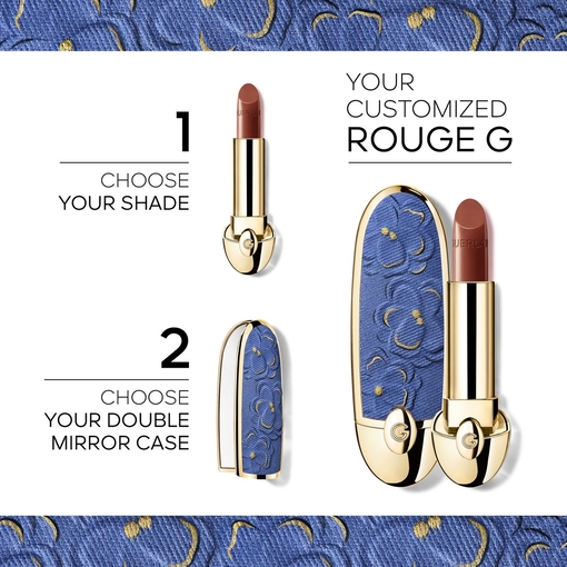Product Rouge G Blooming Denim The Double Mirror Jewel Case - Denim Flora - The Customizable Ultra-Care Lipstick Case - Limited Edition base image