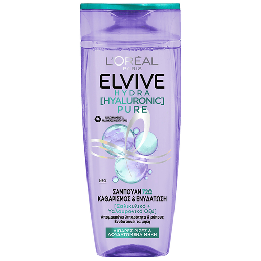 Product Elvive Hydra Hyaluronic Pure Σαμπουάν Κατά της Λιπαρότητας 400ml base image