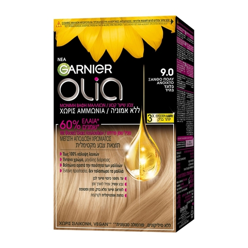 Product Olia Μόνιμη Βαφή Μαλλιών Χωρίς Αμμωνία No.9.0 Ξανθό Πολύ Ανοιχτό 60g base image